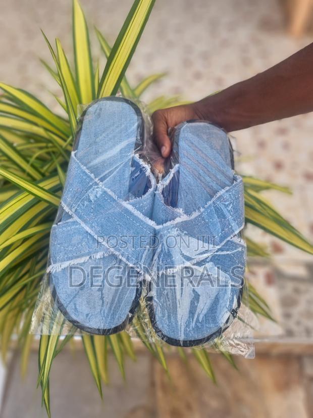 Navy Blue Crossed Jeans Slippers Unisex photo 2