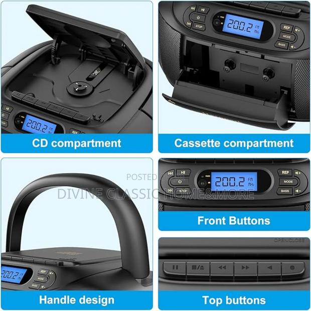 Cd Cassette Player Combo, Hernpark Rechargeable Boombox With Bluetooth photo 2