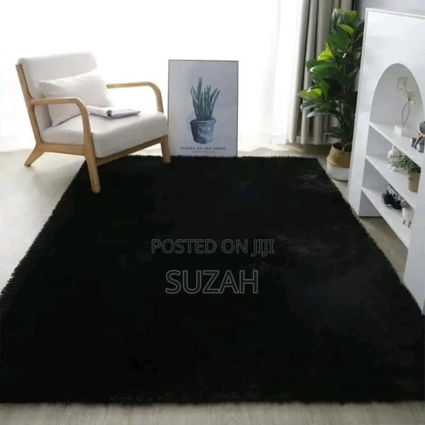 Deep Black Fluffy Rug