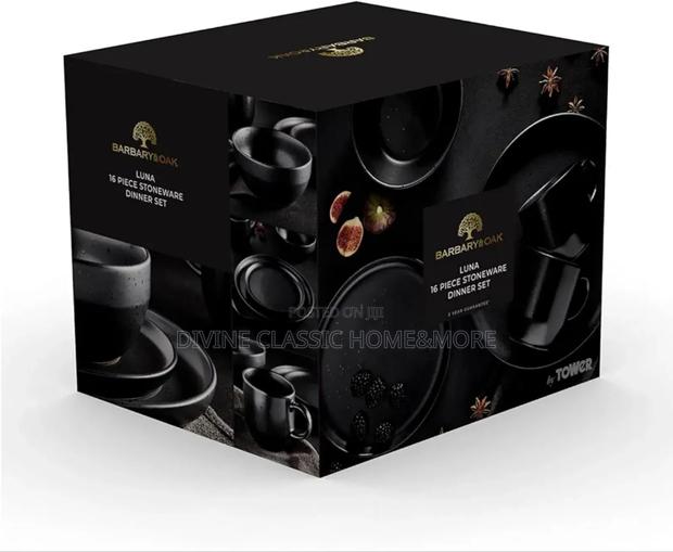 Barbary Oak Luna 16 Piece Dinnerware Set, Stoneware, Matte Black photo 2