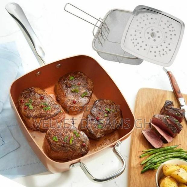 Durable Copper Pan With Frying Basket Less Oil. photo 2