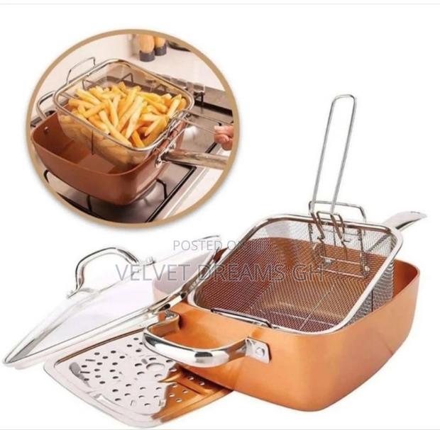 Durable Copper Pan With Frying Basket Less Oil. photo 5