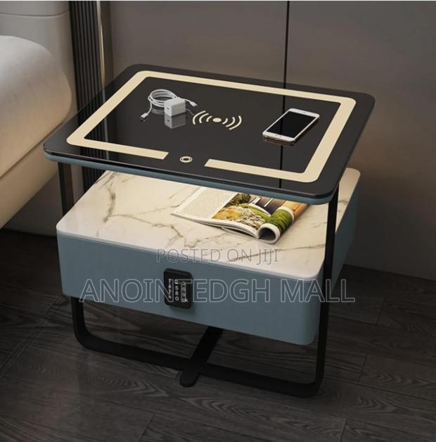 Smart Bedside Table With Wireless Charging And Led Light - Multicolor