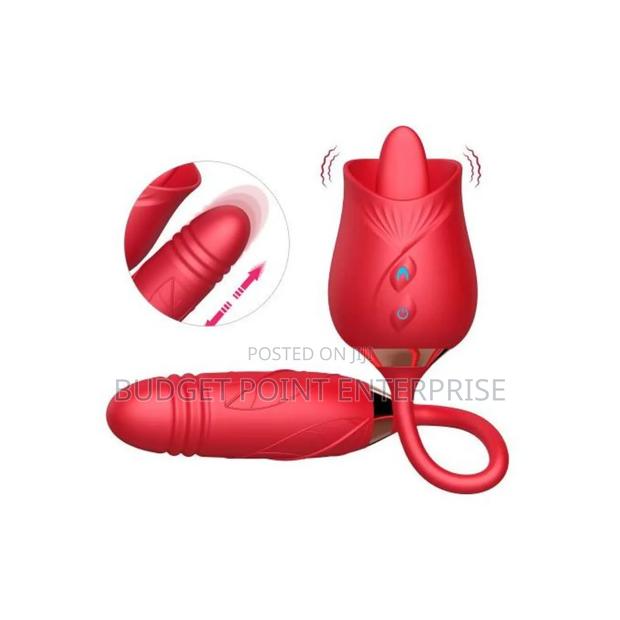 2 in 1 Rose Licking Tongue Vibrator - Red