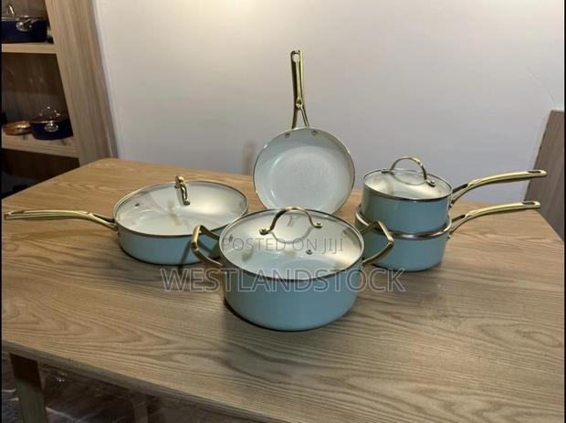 Luxury Ceramic Cooking Pot Set ( 5pcs Mint Green)
