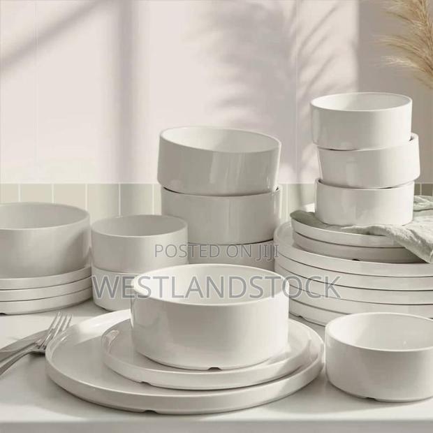 Porcelain Dinnerware Set, a 24-Piece Collection of White Porcelain