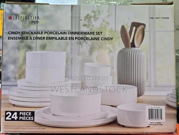 Porcelain Dinnerware Set, a 24-Piece Collection of White Porcelain photo 2