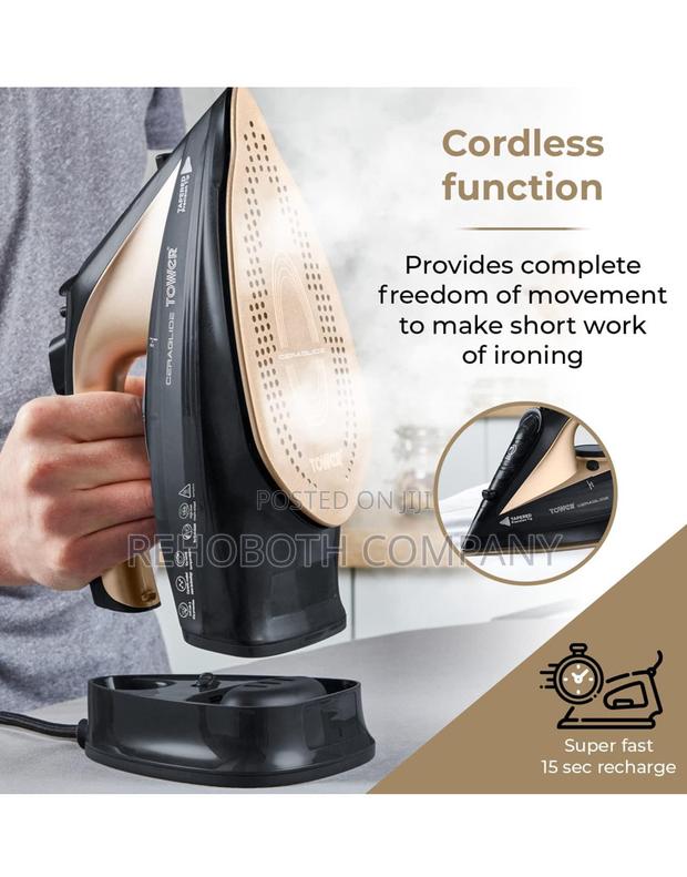 Tower T22008bkg Ceraglide Cordless Steam Iron With Ceramic Soleplate