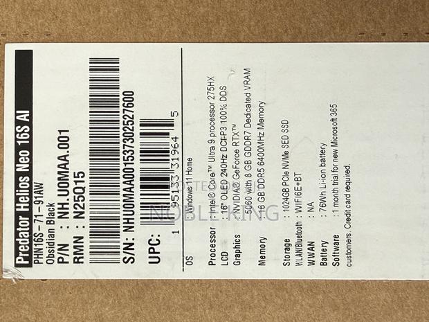 New Laptop Acer Predator Helios Neo 16 16GB Intel Core Ultra 9 SSD 1T