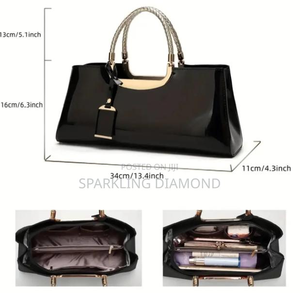 Elegant Structured Glossy Handbag With Metal Handle photo 4