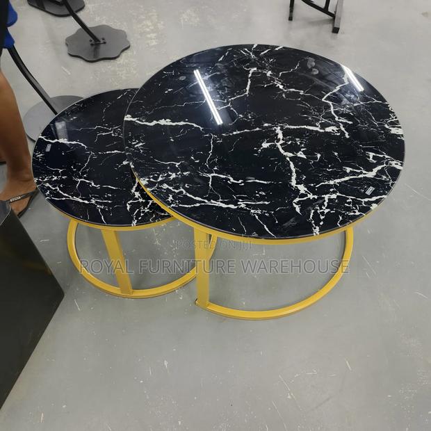 Modern Black Glass Nesting Coffee Tables With Gold Metal Frames. photo 2