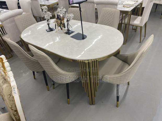 Glossy Marble Dining Table With Six Chairs photo 3