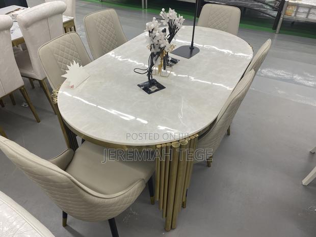 Glossy Marble Dining Table With Six Chairs photo 2