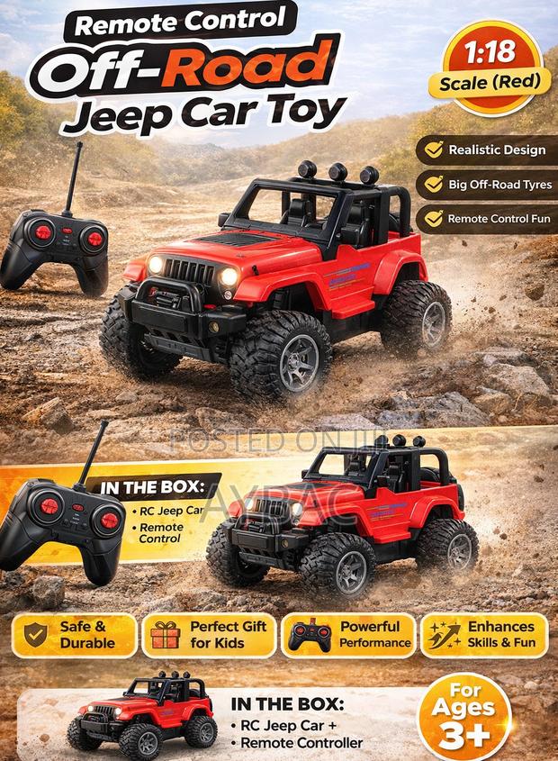 Remote Control Off-Road Jeep Car Toy – 1:18 Scale (Red) · Photo 2