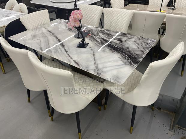 Glossy Marble Top Six Seater Dining Set