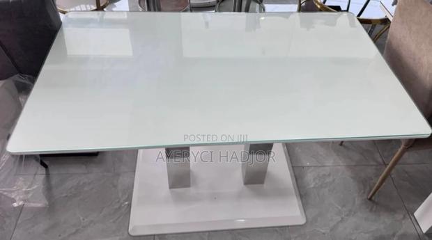 Modern Glass Dining Table With White Pedestal Base
