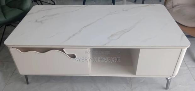 Modern White Marrble / Sintered Stone Top Center Table With Storage