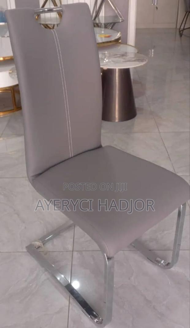 Modern Grey Faux Leather Cantilever Dining Chair With Chrome Frame