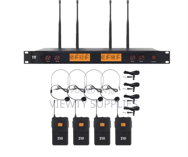 4 Channels Uhf Wireless Lapel Head Set Microphone With 4 Body Packs