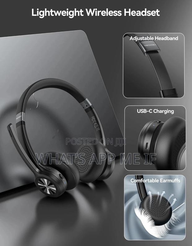 Tecknet Bluetooth Headset Wireless Microphone Noise Canceling, 50h