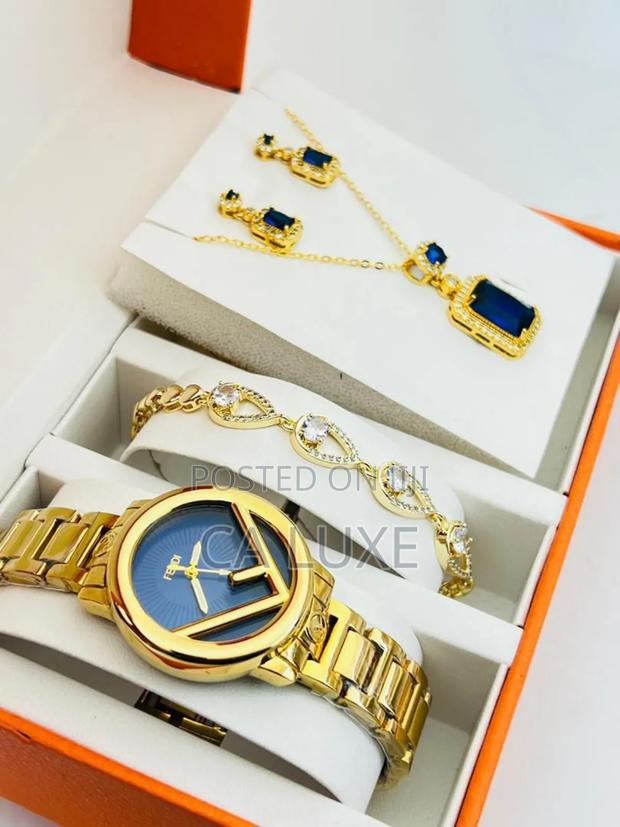 Fendi Quality Analog Watch + Jewelry Set