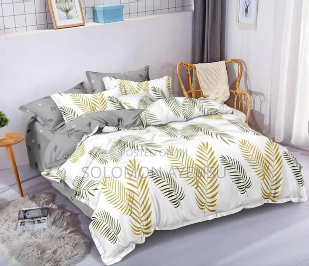 White and Grey Microfiber Duvet Set With a Golden Tropical Leaf Print