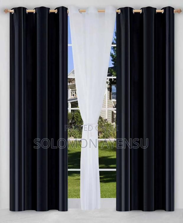 Gold/Amber Sunblock Curtains and White Voile Sheer Curtains. photo 3