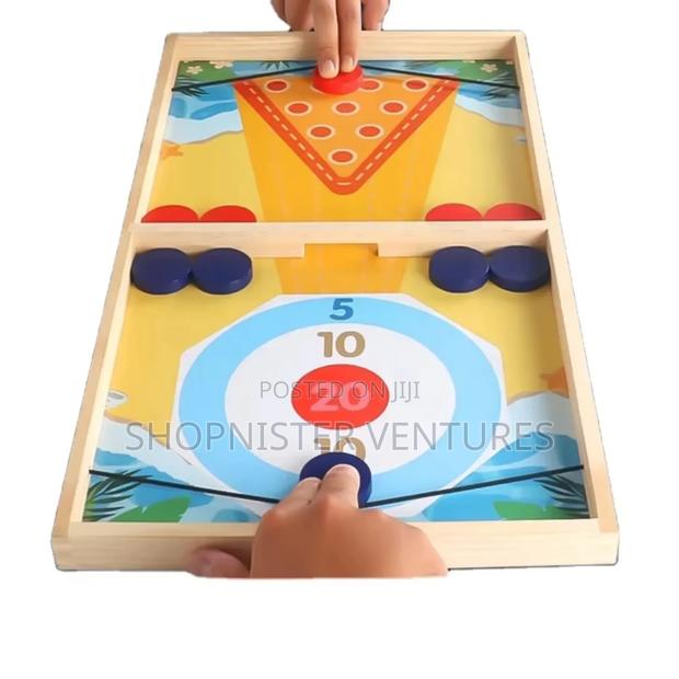 Wooden Board Game Set - 5-in-1 Sling Puck, Bowling