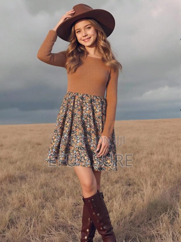 Girls Floral Print Straight Dress photo 4
