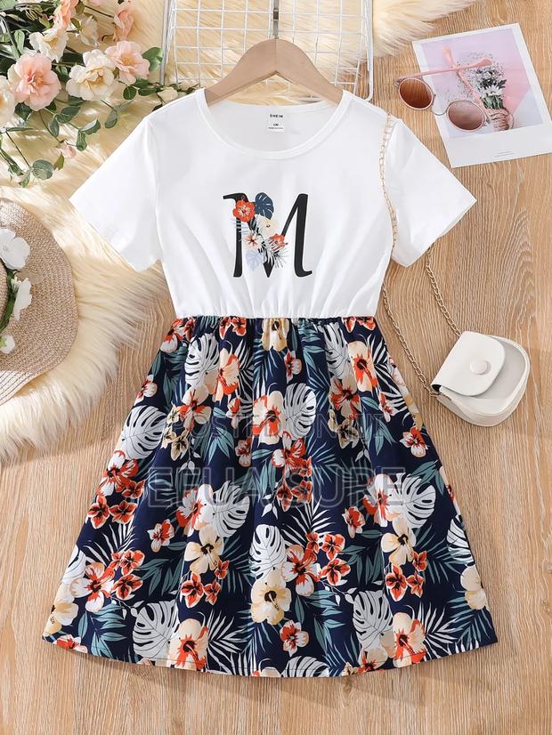 Casual Rondneck Short-Sleeved Dress for Girls
