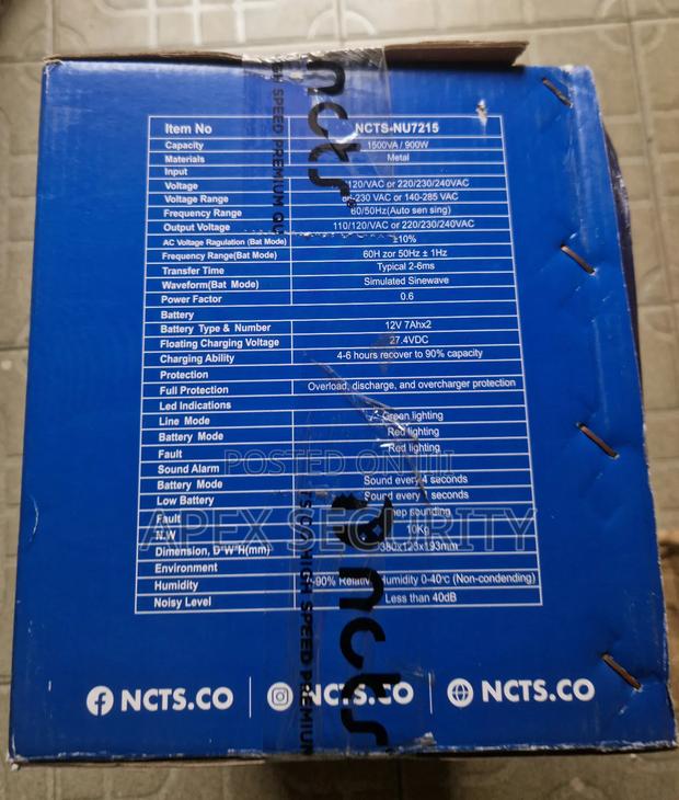 Ups 1500va/900w NCTS With Avr Protection, 2 Batteries Inside photo 2