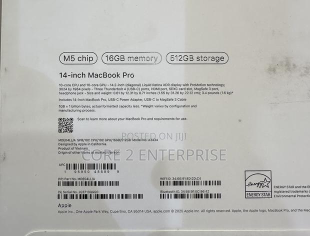 New Laptop Apple Macbook Pro 2025 M5 14-Inch 16GB Apple M5 SSD 512GB photo 3