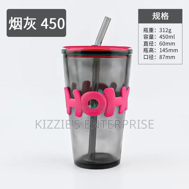 450ml Glass Cup With Lid And Straw photo 2