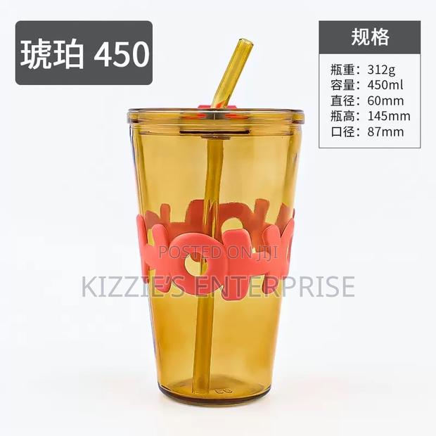 450ml Glass Cup With Lid And Straw