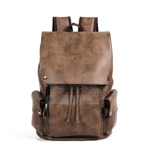 Pu Leather Backpack Unisex- Brown/Black/Grey